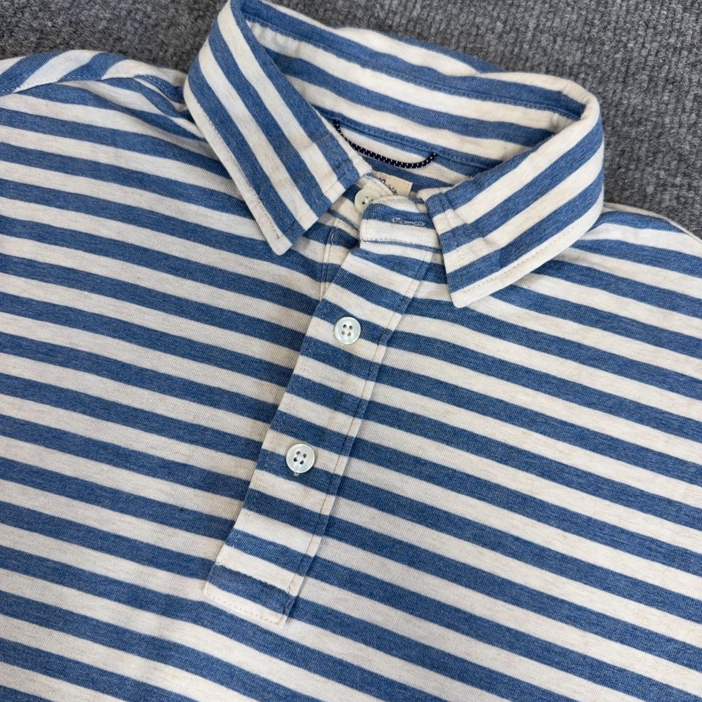 Faherty Shirt Men XS Blue White Stripe Movement Polo Golf Stretch Pima Blend